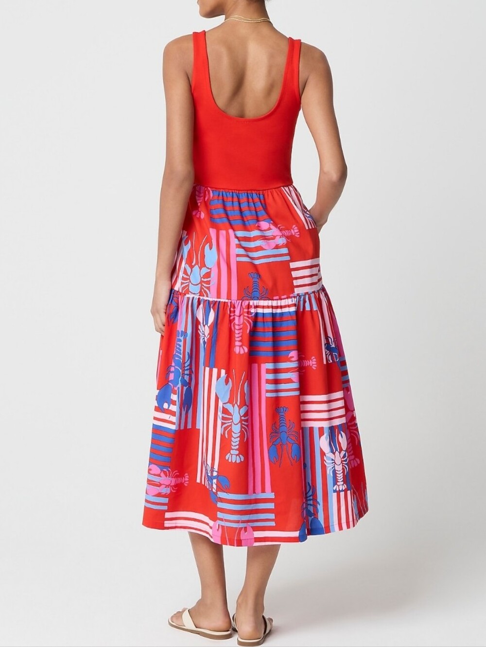 J. Crew Red Tiered Knit Mixed Media Midi Dress Women Size M New